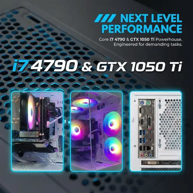 Alt view image 4 of 7 - AIGAMEPC Gaming PC Computer Desktop, Core i7 4790, GTX 1050 Ti 4GB, 16GB DDR3, 512GB M.2 SSD, BX3 550W 80PLUS Bronze PSU, WiFi 5, RGB Fan x5, Windows 11 Home, White PC