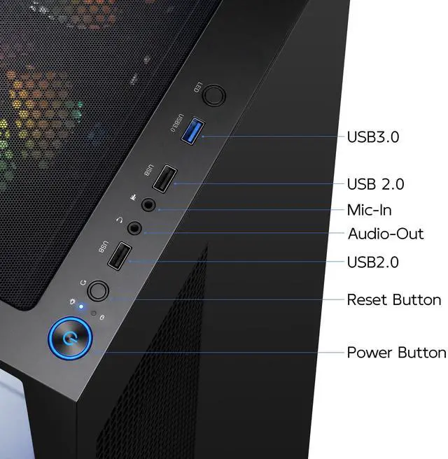 Alt view image 3 of 7 - AIGAMEPC Gaming Desktop Computer, AMD R5 1600,RX 6500XT 4G D6 1024SP,16GB DDR4,512GB M.2 SSD, BX3 550W 80PLUS Bronze PSU, RGB Fan x5, WiFi Ready & Windows 11 Home, Black