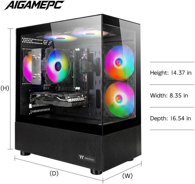 Alt view image 5 of 7 - AIGAMEPC Gaming Desktop Computer, AMD R5 1600,RX 6500XT 4G D6 1024SP,16GB DDR4,512GB M.2 SSD, BX3 550W 80PLUS Bronze PSU, RGB Fan x5, WiFi Ready & Windows 11 Home, Black