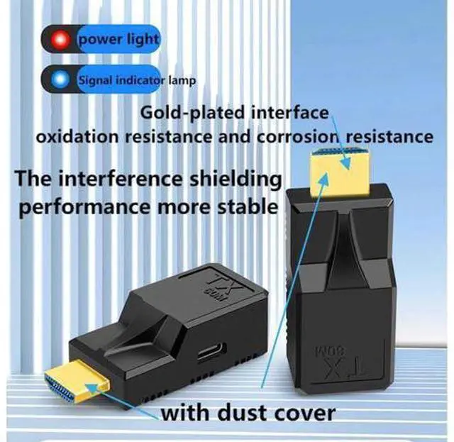 Alt view image 5 of 7 - HDMI Extender to RJ45 Over CAT6 Network LAN Ethernet Cable Adapter Signal Repeater 1080P 60M/196ft with Micro Type-C Power Cable Sender+Receiver 2Ports for PC Projector Monitor