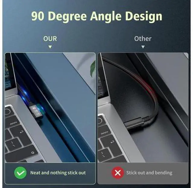 Alt view image 4 of 7 - USB C 3.2 Gen2x2 20Gbps Cable, 90Degree USB C 4K@60Hz UHD Video 5A/240W PD3.1 Fast Charge Cord with E-Marker Compatible with Thunderbolt 3/4 1M