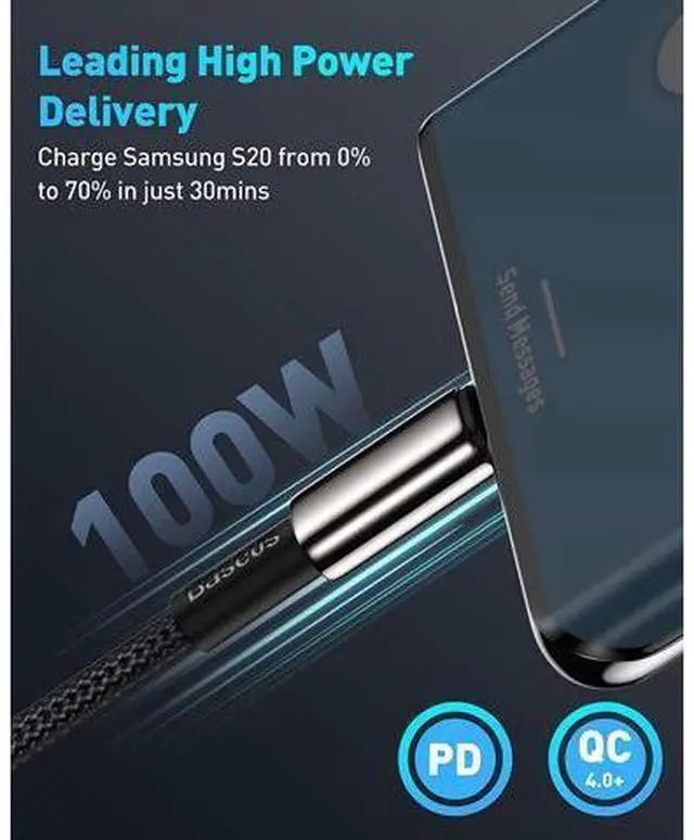 Alt view image 2 of 7 - USB C Cable, Baseus 100W PD 5A QC 4.0 Fast Charging USB C to USB C Cable, Zinc Alloy Nylon Braided Type C Data Cable for Samsung S21 S20+ S10 Note 10 iPad Pro MacBook Pro Google Pixel and more (6.6ft)