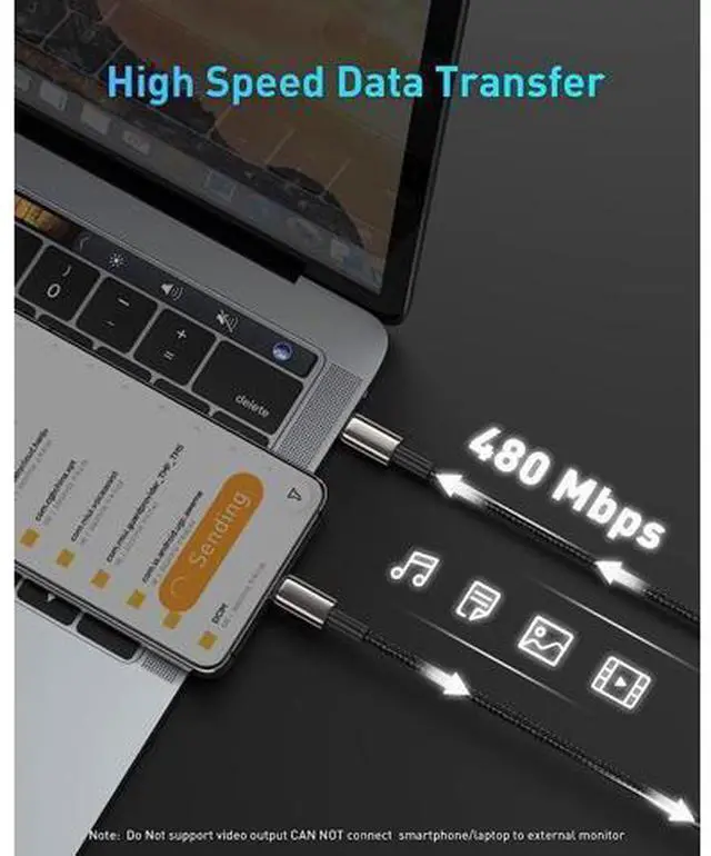 Alt view image 5 of 7 - USB C Cable, Baseus 100W PD 5A QC 4.0 Fast Charging USB C to USB C Cable, Zinc Alloy Nylon Braided Type C Data Cable for Samsung S21 S20+ S10 Note 10 iPad Pro MacBook Pro Google Pixel and more (6.6ft)
