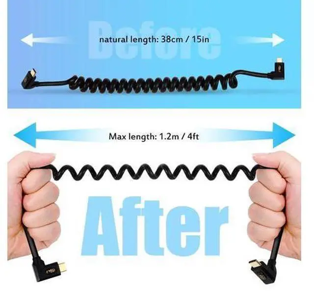 Alt view image 2 of 7 - 3.9ft USB 4.0 Type C Coiled Cable, Bidirectional 40Gbps, 240W PD Charging, 8K@60Hz Video, Straight to Up Down Angle Male Spring Spiral Cord for Thunderbolt 4/3, Smartphone, Laptop, Monitor