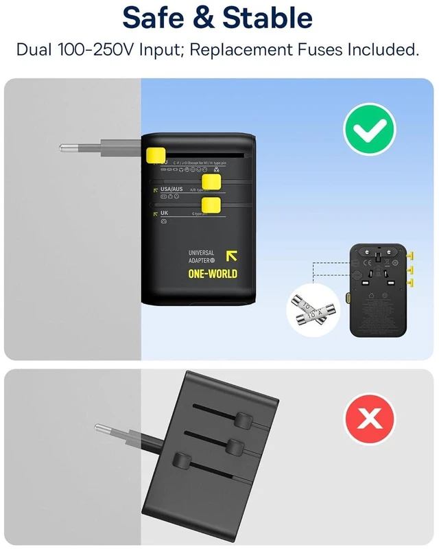 Alt view image 5 of 7 - 70W Universal Travel Adapter, 6-in-1 International Plug Adapter