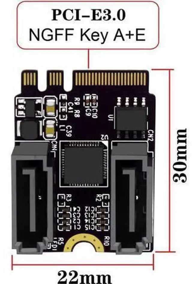 Alt view image 2 of 6 - Key A+E PCI Express to SATA 3.0 6Gbps Dual Ports Adapter Converter Hard Drive Extension Card JMB582 2230