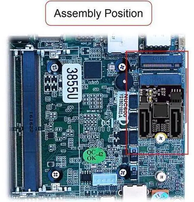 Alt view image 5 of 6 - Key A+E PCI Express to SATA 3.0 6Gbps Dual Ports Adapter Converter Hard Drive Extension Card JMB582 2230
