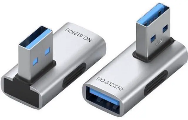 Main image of USB 3.2 Adapter 2 Pack, 90 Degree Right and Left Angle USB A Male to Female Connector OTG Adapter Cable Extender for Laptops Charger PC Car Mouse Keyboard (Vertical Front)