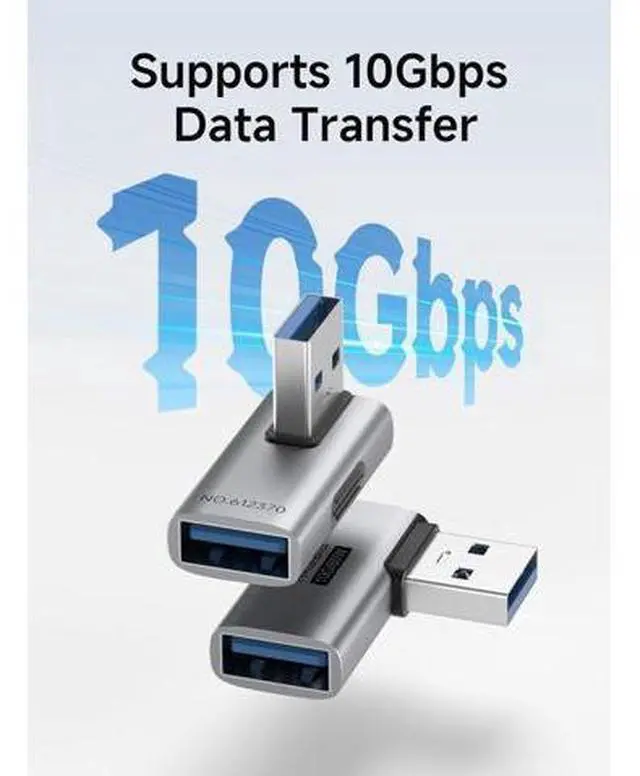 Alt view image 3 of 7 - USB 3.2 Adapter 2 Pack, 90 Degree Right and Left Angle USB A Male to Female Connector OTG Adapter Cable Extender for Laptops Charger PC Car Mouse Keyboard (Vertical Front)