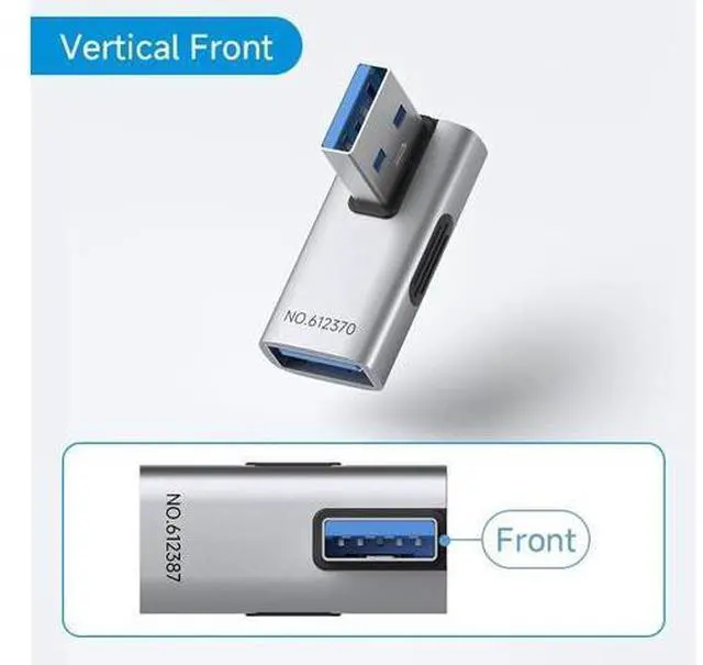 Alt view image 2 of 7 - USB 3.2 Adapter 2 Pack, 90 Degree Right and Left Angle USB A Male to Female Connector OTG Adapter Cable Extender for Laptops Charger PC Car Mouse Keyboard (Vertical Front)