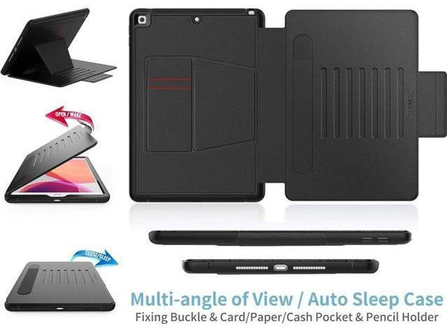 Alt view image 2 of 7 - Case for Pad 9th/8th/7th Generation 10.2'', Strong Magnetic Auto Sleep Shockproof Case with Absorbing Multi-Angles Stand, Pen Holder, Card Slot for Pad 10.2 Inch 2021/2020/2019 (Purple)