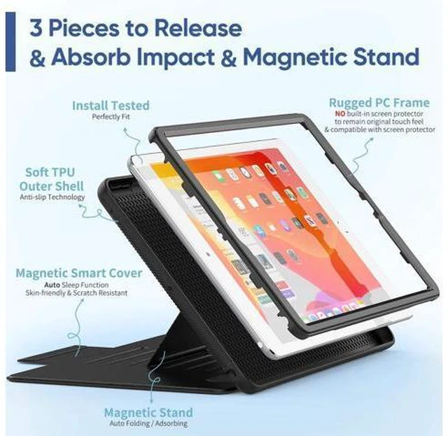 Alt view image 4 of 7 - Case for Pad 9th/8th/7th Generation 10.2'', Strong Magnetic Auto Sleep Shockproof Case with Absorbing Multi-Angles Stand, Pen Holder, Card Slot for Pad 10.2 Inch 2021/2020/2019 (Purple)