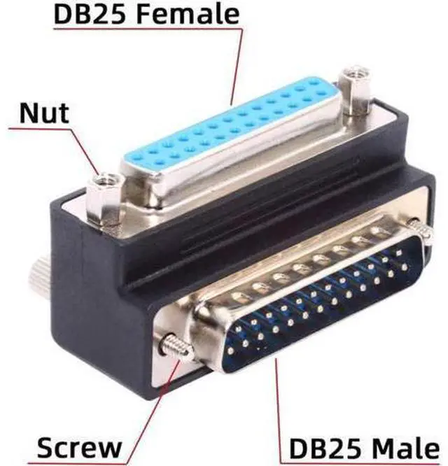 Alt view image 3 of 7 - DSUB Parallel LPT AES/EBU DB25pin Male Nut to Female Screw Extension Adapter DB Connector Down 90 Degree Angled