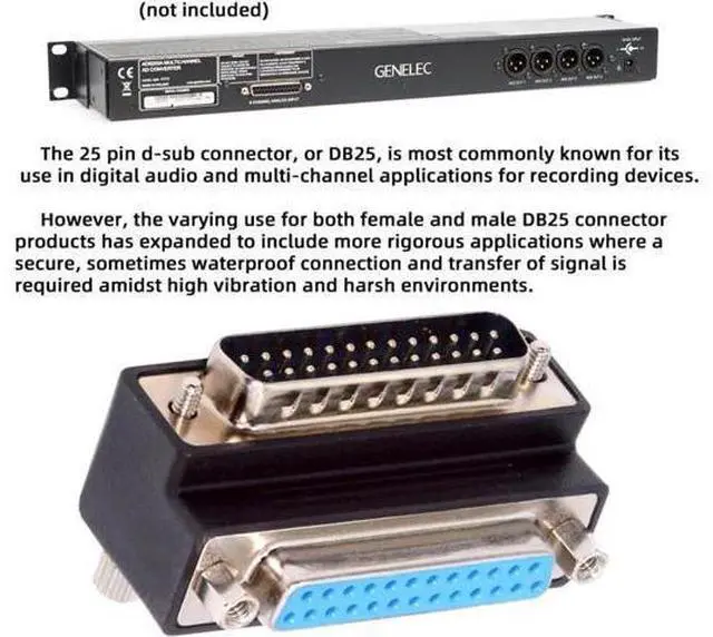Alt view image 4 of 7 - DSUB Parallel LPT AES/EBU DB25pin Male Nut to Female Screw Extension Adapter DB Connector Down 90 Degree Angled