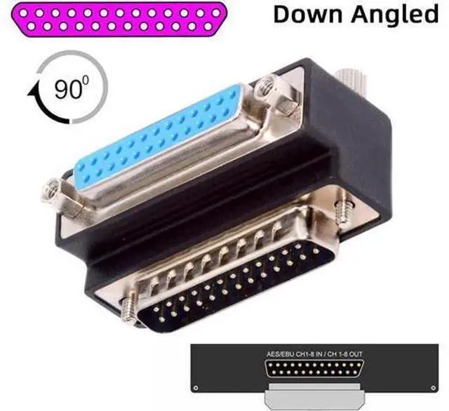 Alt view image 5 of 7 - DSUB Parallel LPT AES/EBU DB25pin Male Nut to Female Screw Extension Adapter DB Connector Down 90 Degree Angled