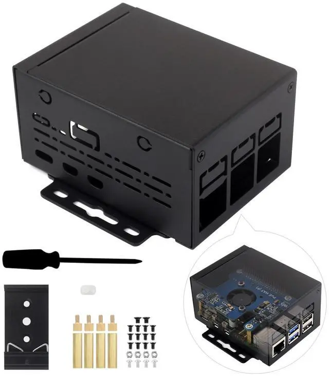 Main image of Industrial Grade Metal Case (D), Compatible with 5 Larger Internal Space, Supports Installing Official Cooling Fan and Various Hats, Wall-Mount and Rail-Mount Support