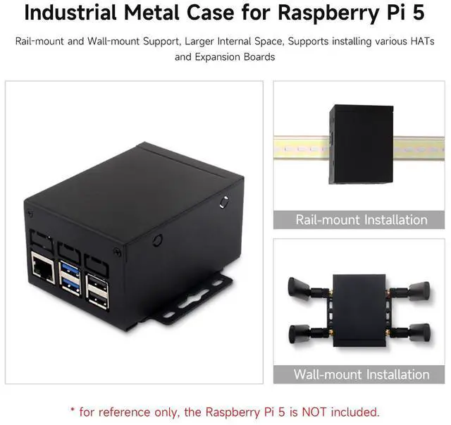 Alt view image 3 of 7 - Industrial Grade Metal Case (D), Compatible with 5 Larger Internal Space, Supports Installing Official Cooling Fan and Various Hats, Wall-Mount and Rail-Mount Support