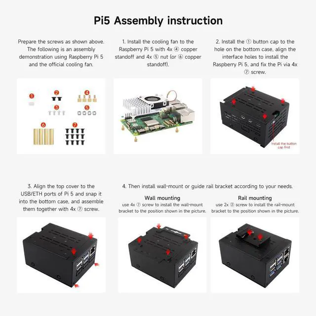 Alt view image 7 of 7 - Industrial Grade Metal Case (D), Compatible with 5 Larger Internal Space, Supports Installing Official Cooling Fan and Various Hats, Wall-Mount and Rail-Mount Support