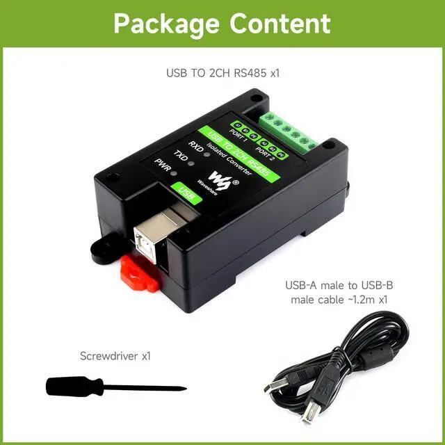 Alt view image 2 of 7 - USB to 2CH RS485 Industrial Grade Isolated Converter, Onboard Original FT2232HL Chip, USB to RS485 Adapter Multiple Protection Circuits, Wall-Mount and Rail-Mount Support