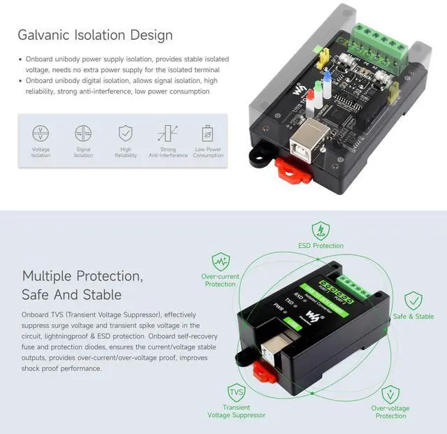 Alt view image 6 of 7 - USB to 2CH RS485 Industrial Grade Isolated Converter, Onboard Original FT2232HL Chip, USB to RS485 Adapter Multiple Protection Circuits, Wall-Mount and Rail-Mount Support