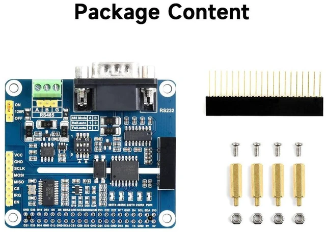 Alt view image 2 of 7 - Isolated RS485 RS232 Expansion HAT, Compatible with 5/4B/3B/Zero/Zero W/Zero 2W/Pico/Pico W/Pico WH, SPI Control, Onboard Protection Circuits