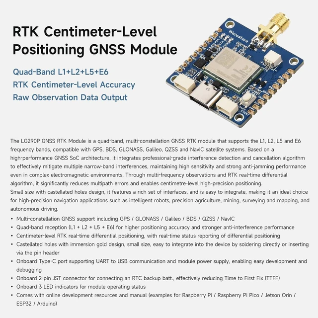 Alt view image 3 of 7 - LG290P Series Quad-Band GNSS Module, Quad-Band RTK Centimeter-Level Positioning, L1+L2+L5+E6 Quad-Band Positioning Technology, Supports Multi-Constellation Simultaneous Reception, NO BAT