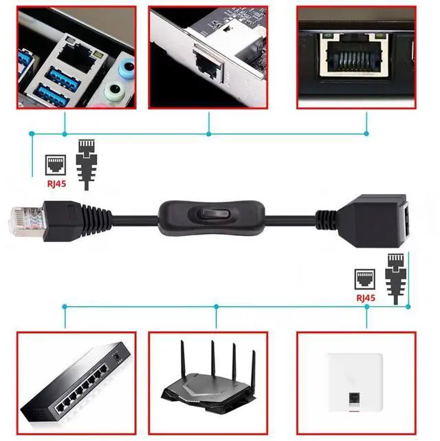 Alt view image 4 of 7 - Cable RJ45 CAT6 8P8C STP UTP Male to Female Extension Cable with 304 Singal Switch On/Off LAN Ethernet Network Patch Cord (60cm)