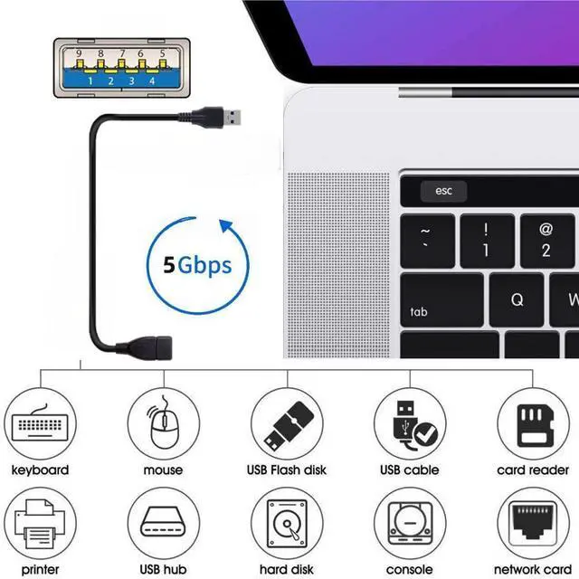 Alt view image 2 of 7 - 8.66 Inch USB 3.0 Extension Short Cable,USB 3.0 Male to Female Extension Data Cable for Laptop, Keyboard, Mouse, Flash Drive, Printer