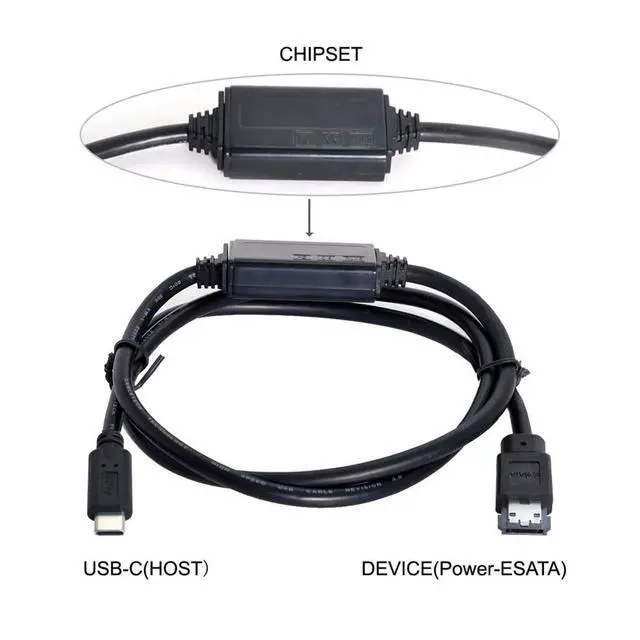 Alt view image 3 of 7 - USB-C Type-C to Power Over eSATA DC5V Adapter USB3.0 to HDD/SSD/ODD eSATAp Converter