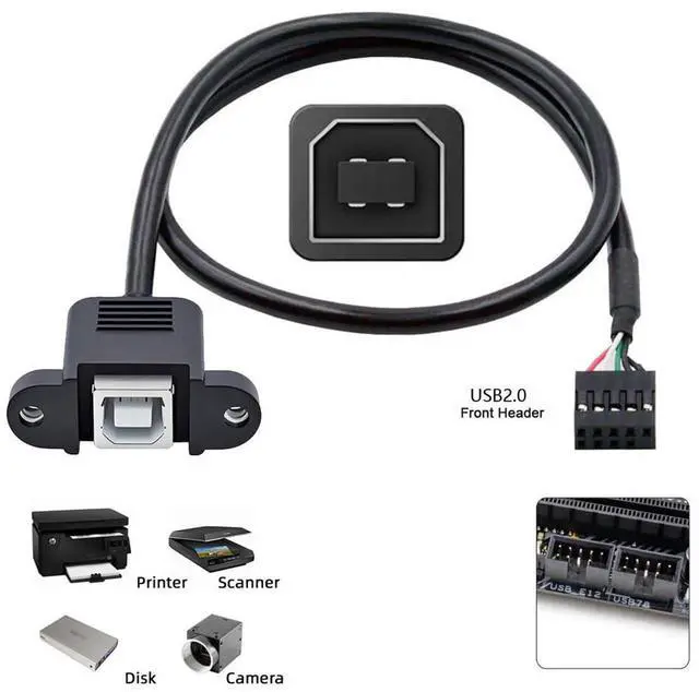 Alt view image 4 of 7 - USB 2.0 Front Panel Header 9/10Pin Male to USB 2.0 Type-B Female Mainboard Header Port Extension Cable Adapter 1.4FT/0.5M