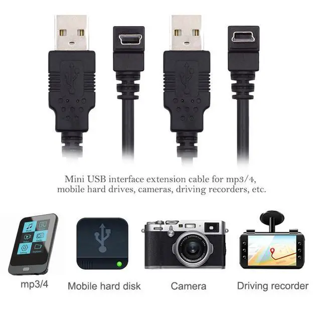 Alt view image 5 of 7 - Cable 2pcs/lot Down & Up Angled Mini USB B Type 5pin Male 90 Degree to USB 2.0 Male Power Data Cable 50cm