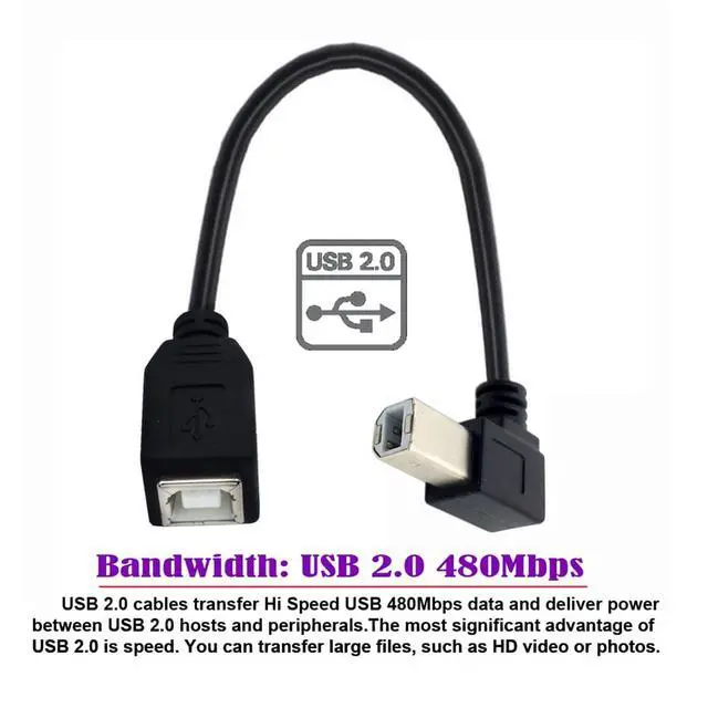 Alt view image 2 of 7 - USB 2.0 B Type Male to Female Extension Cable Right Angled 90 Degree 20cm for Printer Scanner Disk