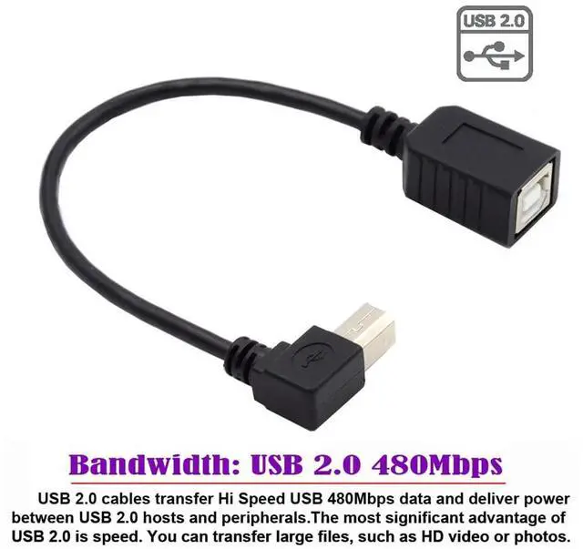 Alt view image 4 of 7 - USB 2.0 B Type Male to Female Extension Cable Right Angled 90 Degree 20cm for Printer Scanner Disk