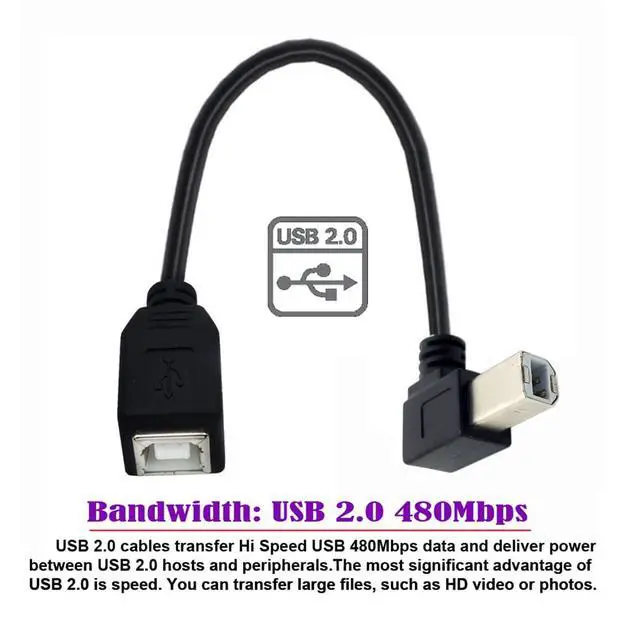 Alt view image 3 of 7 - USB 2.0 B Type Male to Female Extension Cable Left Angled 90 Degree 20cm for Printer Scanner Disk