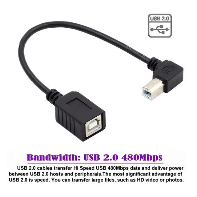 Alt view image 2 of 7 - USB 2.0 B Type Male to Female Extension Cable Left Angled 90 Degree 20cm for Printer Scanner Disk