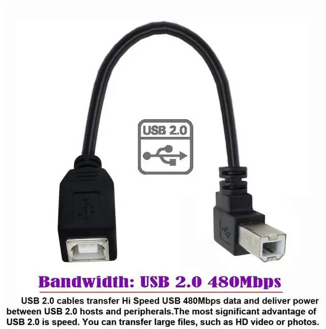 Alt view image 2 of 7 - USB 2.0 B Type Male to Female Extension Cable Up Angled 90 Degree 20cm for Printer Scanner Disk