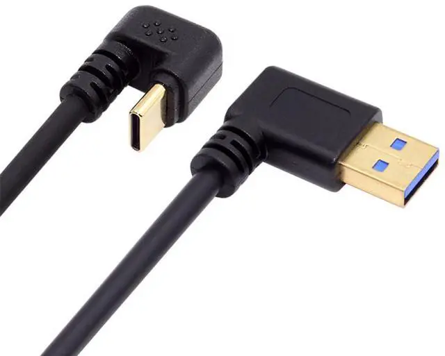 Main image of Left Angled USB3.0 Type-A to Type C USB-C Male to Male Power Data Cable 5Gbps USB-C Opposite U Shape Back Angled