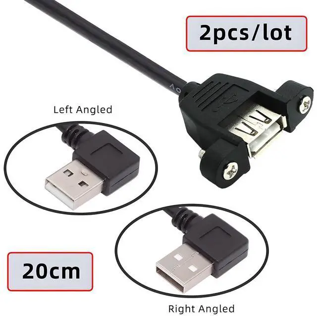 Alt view image 6 of 7 - Cable 2pcs/lot Left & Right Angled Type USB 2.0 Type-A Male to USB Female Extension Cable Panel Type 90 Degree Type 20cm