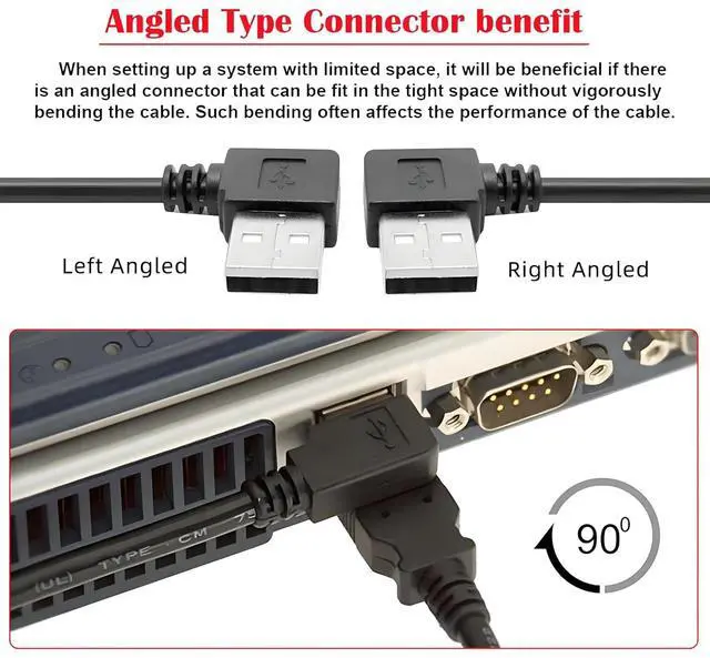 Alt view image 4 of 7 - Cable 2pcs/lot Left & Right Angled Type USB 2.0 Type-A Male to USB Female Extension Cable Panel Type 90 Degree Type 20cm