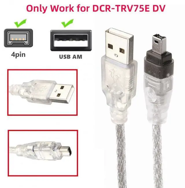 Alt view image 2 of 7 - USB Male to Firewire IEEE 1394 4Pin Male iLink Adapter Cord Cable for DCR-TRV75E DV 1m USB Firewire Cable