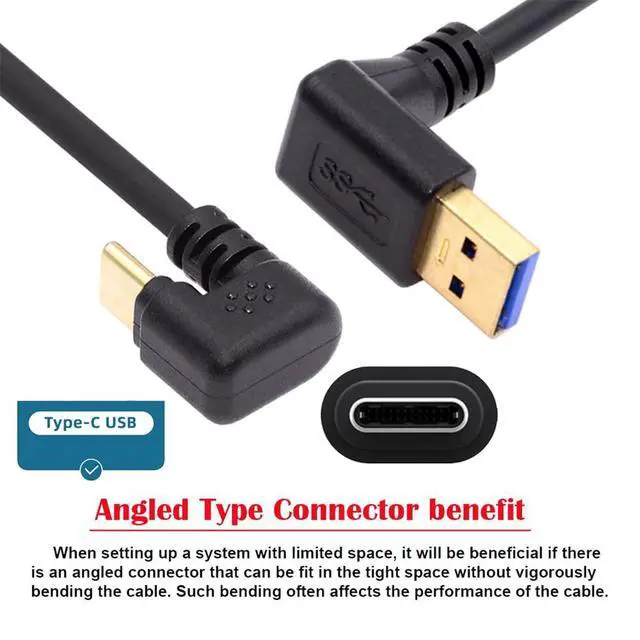 Alt view image 7 of 7 - Down Angled USB3.0 Type-A to Type C USB-C Male to Male Power Data Cable 5Gbps USB-C Opposite U Shape Back Angled