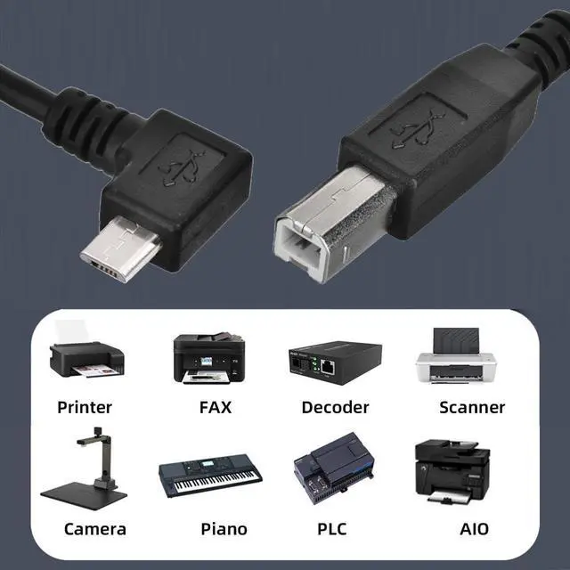 Alt view image 7 of 7 - Cable OTG Micro USB Male to Standard B Male Micro OTG 90 Degree Left Angled to USB Type B Printer Scanner SSD Disk Lectronic Musical Instrument Midi Keyboard Cable 60cm