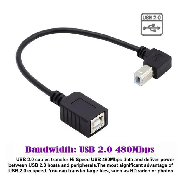 Alt view image 3 of 7 - USB 2.0 B Type Male to Female Extension Cable Up Angled 90 Degree 20cm for Printer Scanner Disk