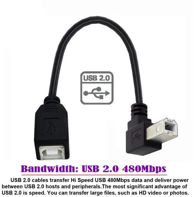 Alt view image 2 of 7 - USB 2.0 B Type Male to Female Extension Cable Down Angled 90 Degree 20cm for Printer Scanner Disk