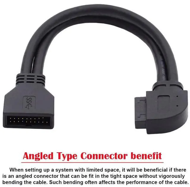 Alt view image 7 of 7 - Right Angled USB 3.0 20Pin 19Pin Male to Female Extension 5Gbps Cable 90 Degree for Motherboard Mainboard