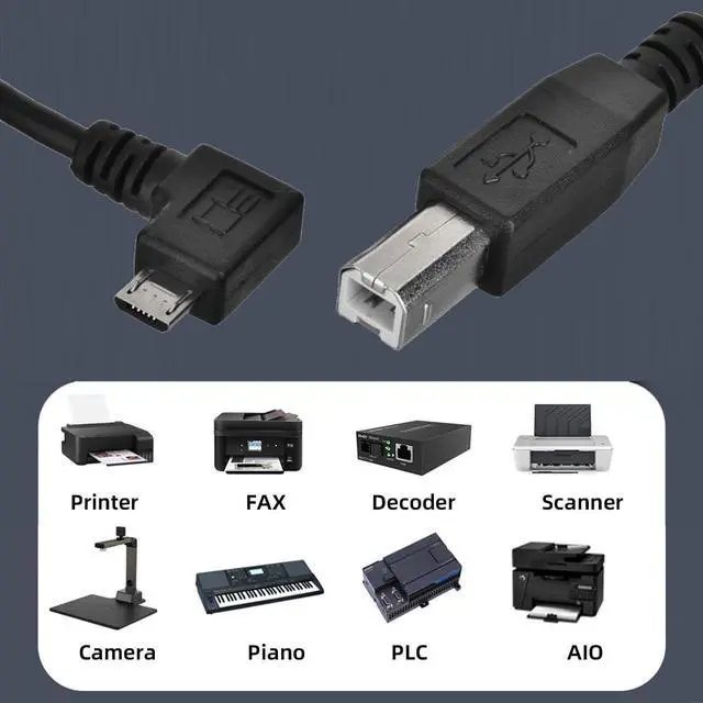 Alt view image 7 of 7 - Cable OTG Micro USB Male to Standard B Male Micro OTG 90 Degree Right Angled to USB Type B Printer Scanner SSD Disk Lectronic Musical Instrument Midi Keyboard Cable 30cm