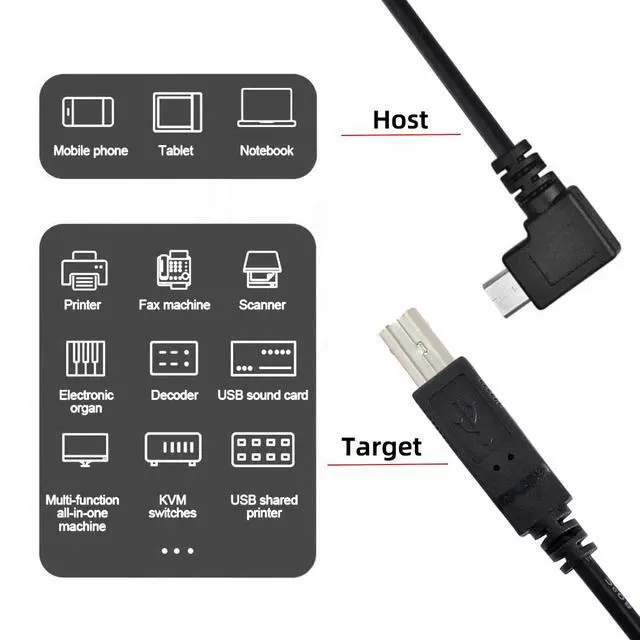 Alt view image 4 of 7 - Cable OTG Micro USB Male to Standard B Male Micro OTG 90 Degree Left Angled to USB Type B Printer Scanner SSD Disk Lectronic Musical Instrument Midi Keyboard Cable 60cm