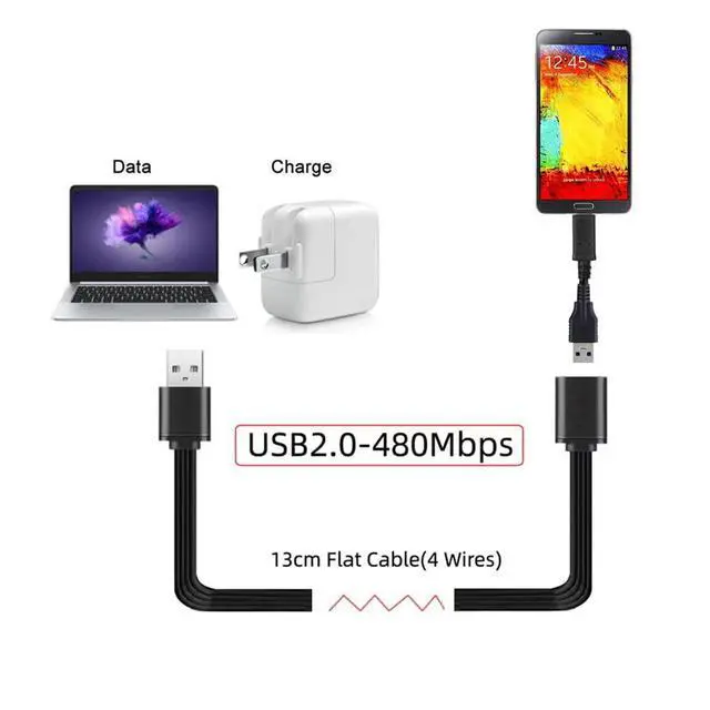 Alt view image 4 of 7 - 13cm USB 2.0 Type-A Male to Type-A Male Female Data Flat Slim FPC Cable for FPV & Disk & Phone
