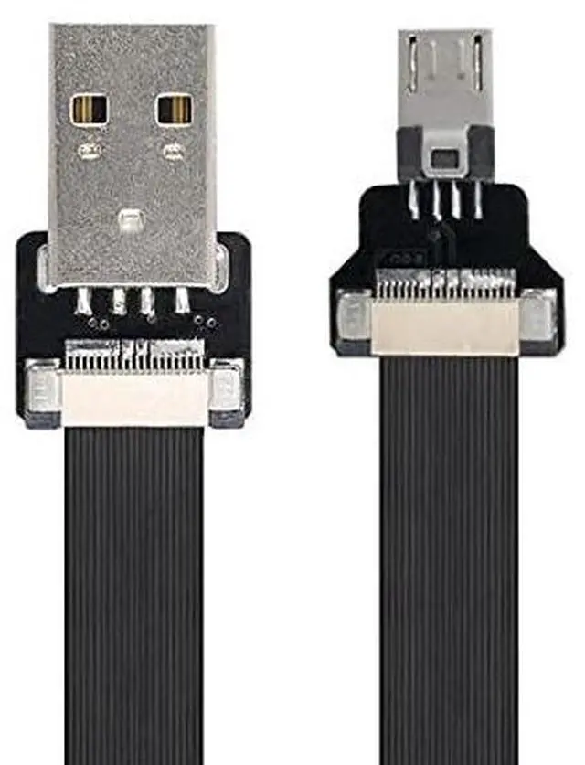 Alt view image 3 of 6 - USB 2.0 Type-A Male to Micro USB 5Pin Male Data Flat Slim FPC Cable for FPV & Disk & Phone 200CM