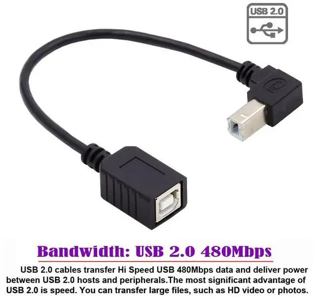Alt view image 7 of 7 - USB 2.0 B Type Male to Female Extension Cable Down Angled 90 Degree 20cm for Printer Scanner Disk
